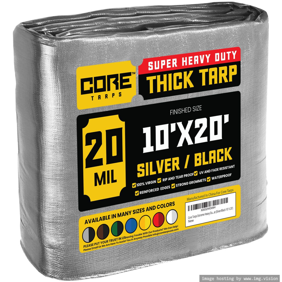 Core Tarps Extreme Heavy Duty 20 Mil Tarp Cover Waterproof Uv Resistant Rip And Tear Proof Poly Tarpaulin With Reinforced Edges For Roof Camping 810100670856