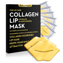 Masque à Lèvres au Collagène Bukamkom Feuilles Dorées 20 Pack, Masques Hydratants 24k Or
