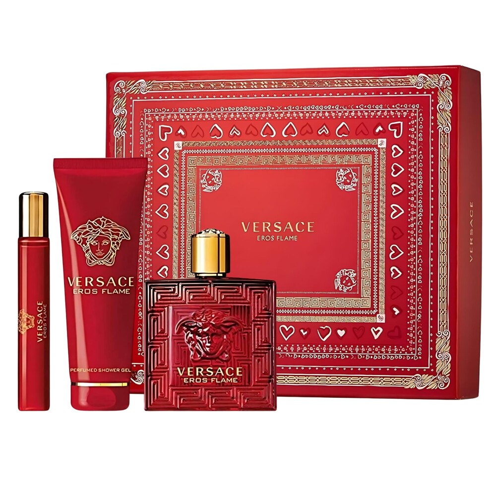 Versace EROS FLAME 3 PIECE GIFT SET - 3.4 OZ EAU DE PARFUM SPRAY NEW