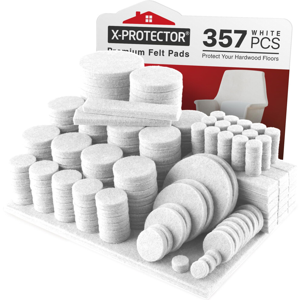 357 Pcs White Felt Furniture Pads X-Protector! Huge Quantity Of Furniture Pads For Hardwood Floors With Many Big Sizes - Your Ideal Wood Floor Protect 5060664332454