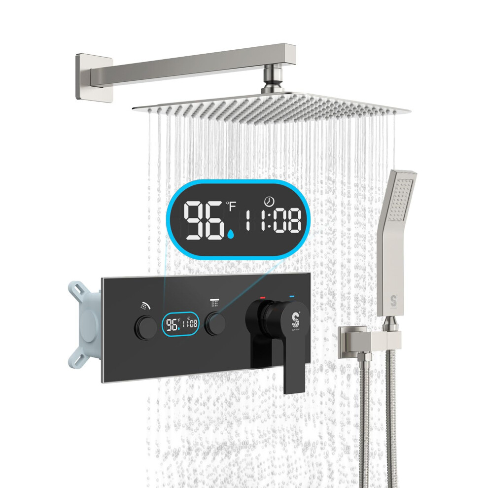 SR SUN RISE Shower System with Push Button Diverter  Wall Mounted Luxury 12 Inch Rain Shower Head with Handheld Spray  High Pressure Shower Faucet Com-image-OPC-PFRR929-NEW