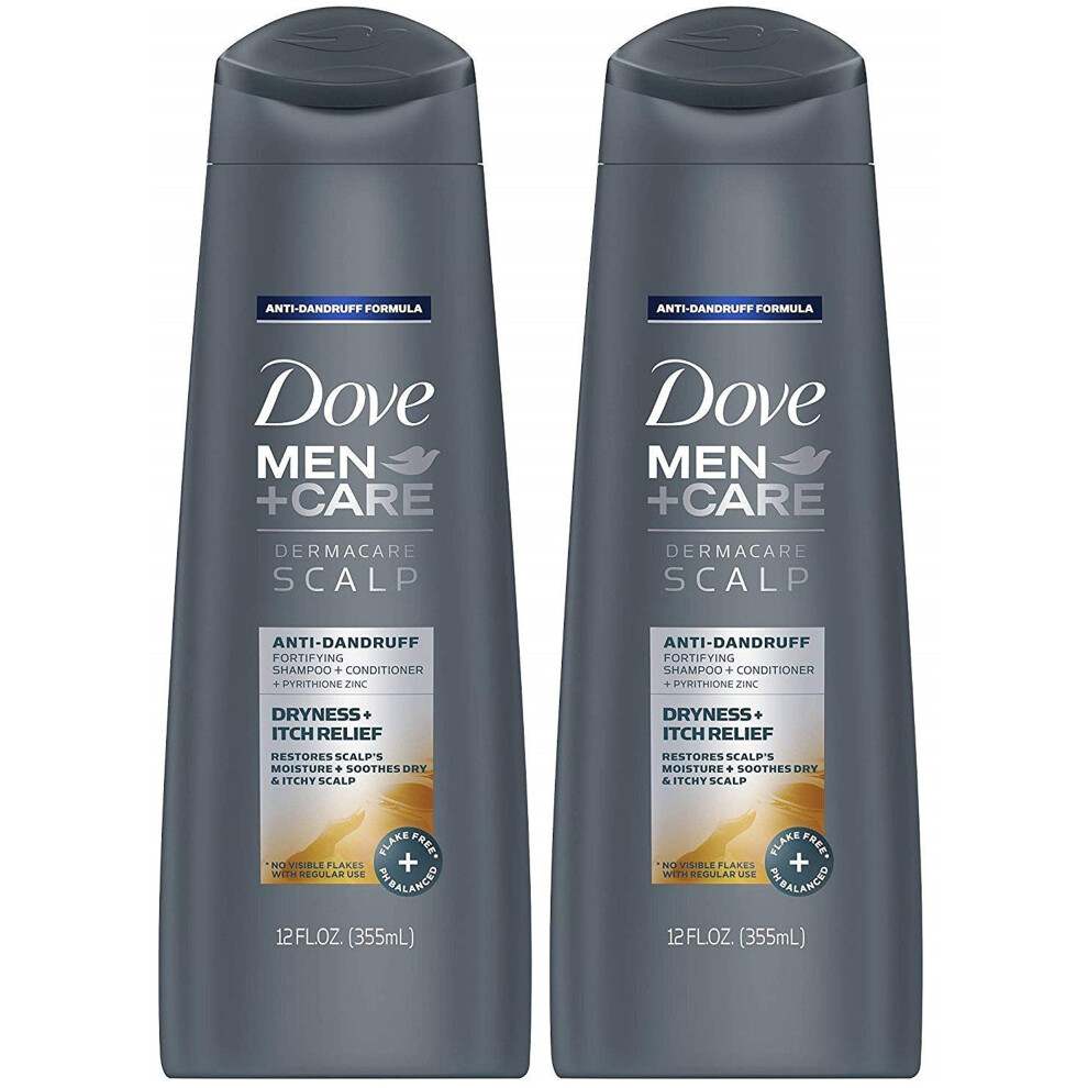 Dove Men + Care Dermacare Scalp - Anti-Dandruff Shampoo + Conditioner 2 in 1 - Dryness + Itch Relief - Net Wt. 12 FL OZ (355 mL) Per Bottle - Pack of