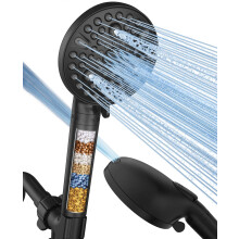 MakeFit Handheld Douchekop met Filter Matte Zwart - Hoge Druk 10 Spray Modus Douchekop met Slang en Steun