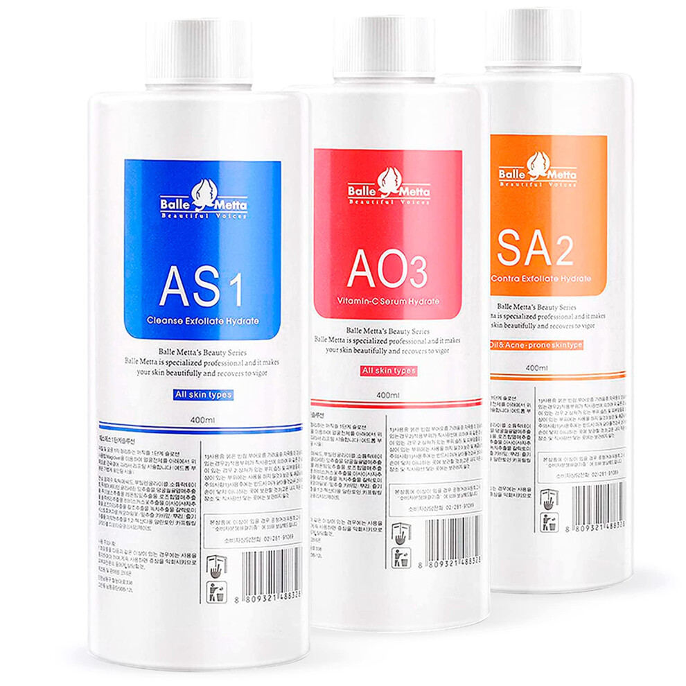 Brun Hydrogen Oxygen Facial Machine Serums For Facial Cleansing - A Pack Of 400Ml 3 Aqua Peeling Solution As1, Sa2, And Ao3 -Skin Care Hydra Solution