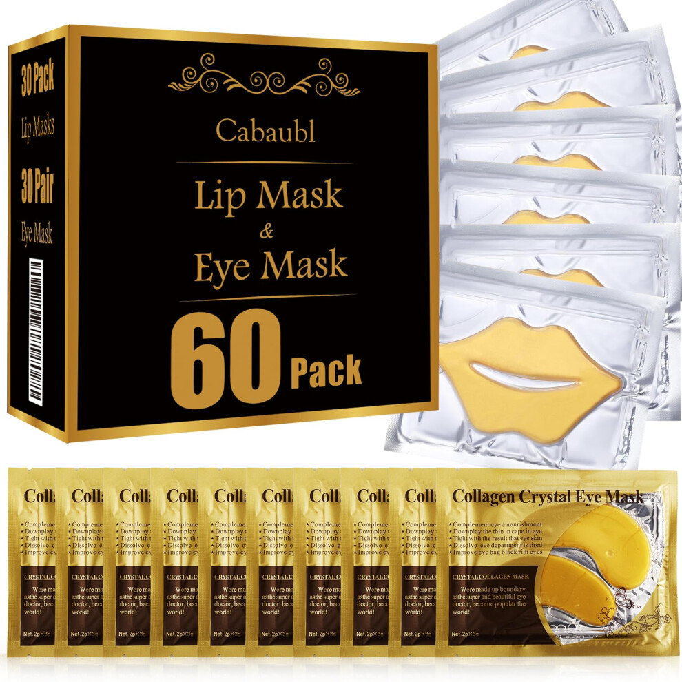Cabaubl 60 Pcs Lip Masks & Eye Masks Gold Lip Masks Gold Under Eye Patches For Puffy Eyes And Dark Circles Collagen Lip Mask Sheet Moisturizing Lip &