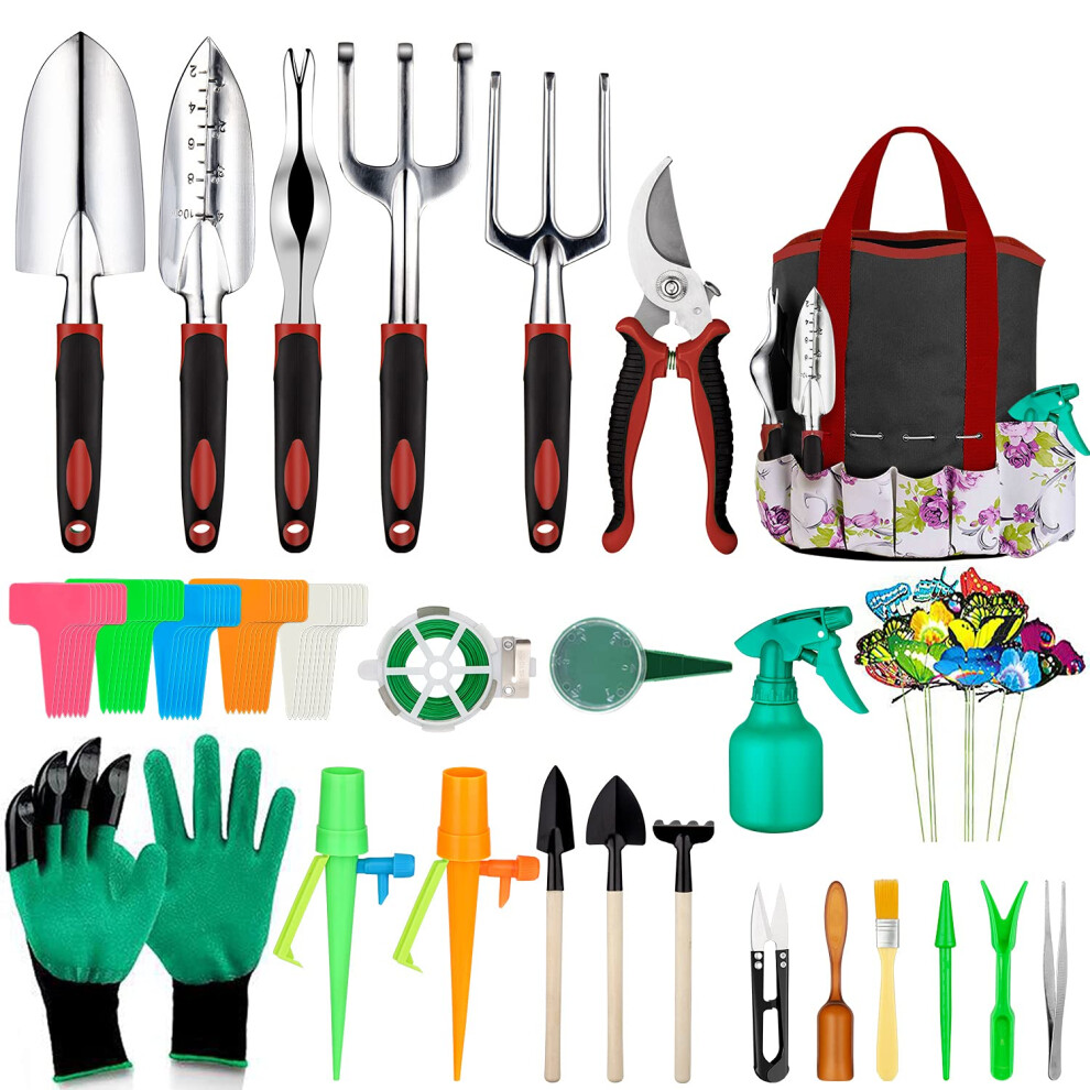 Tudoccy Garden Tools Set 83 Piece Succulent Tools Set Included Heavy Duty Aluminum Gardening Tools for Gardening Ergonomic Handle Tools Storage Tot