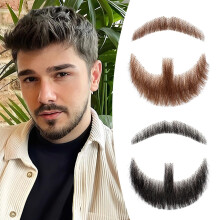 Baffi finti, barba realistica, 100% capelli umani, peli del viso legati a mano, pizzetto nero, barba finta, baffi finti invisibili in pizzo per i