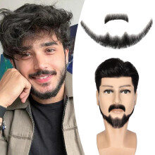 Wodelanle Fake Mustasch Realistiskt skgg 100 % mnniskohr Helt handbundet ansiktshr Svart bockskgg Fake Beards Spets Osynlig Fake Mustasch f