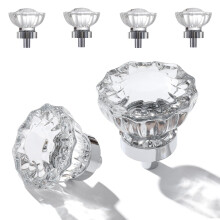 Glass Cabinet Knobs 4 Pack Crystal Vintage Knob for Kitchen Closet Dresser Cupboard Wardrobe Clear Cabinets Hardwares Unique Decor Accessories with S