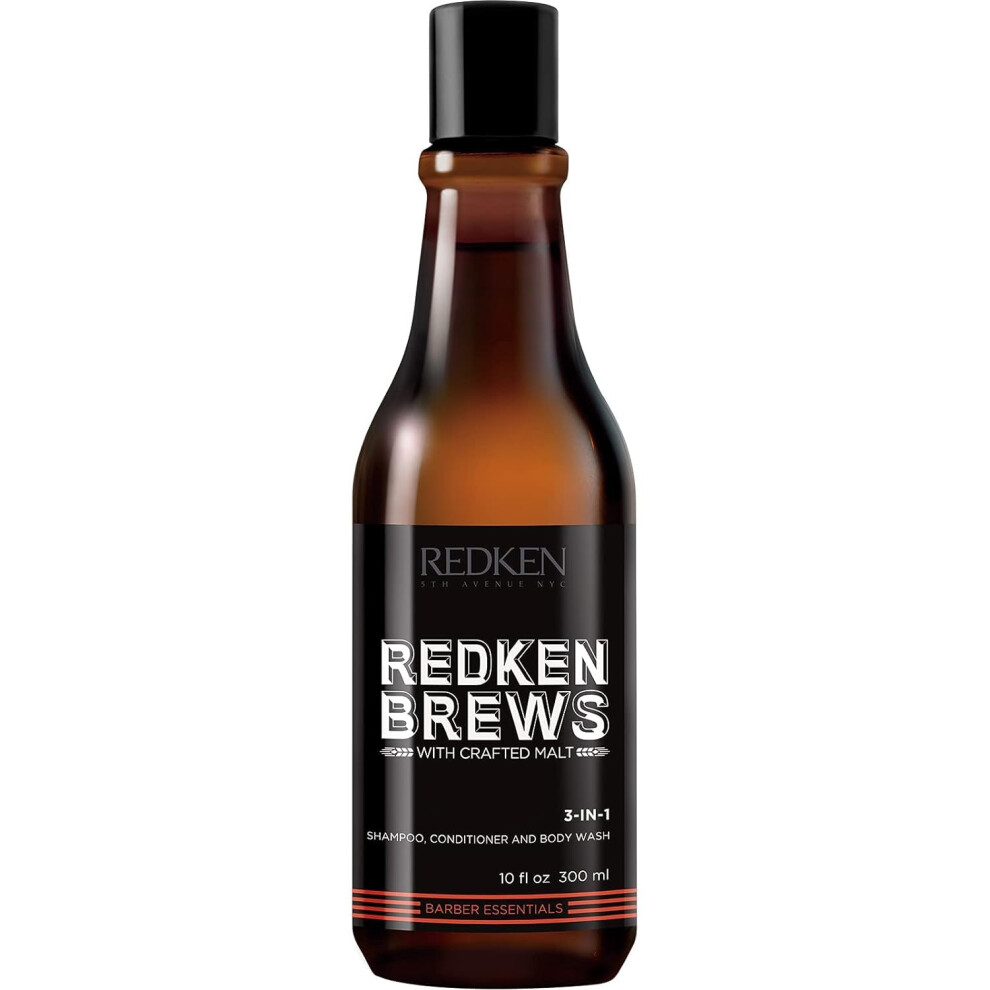 Redken Brews 3-IN-1 Shampoo For Men  Shampoo  Conditioner And Body Wash  Mens Shampoo 10.1 fl. oz