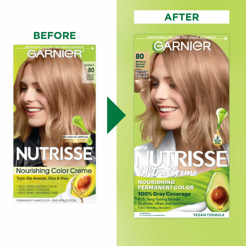 Garnier Nutrisse Κρέμα Χρώσης Μαλλιών, 80 Μεσαίο Φυσικό Ξανθό (Butternut) 2 Τεμάχια 1