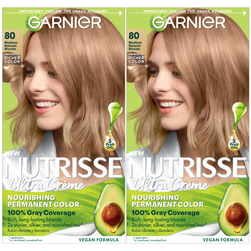 Garnier Nutrisse Κρέμα Χρώσης Μαλλιών, 80 Μεσαίο Φυσικό Ξανθό (Butternut) 2 Τεμάχια