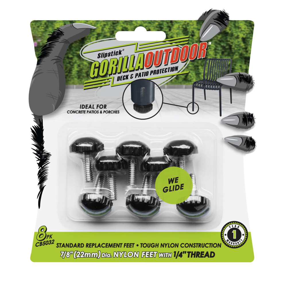 Slipstick Gorilla Outdoor Adjustable Furniture Levelers (8 Pack) Weatherproof Screw In Leg Glides For Chairs Tables And Outdoor Furniture Feet 7/8