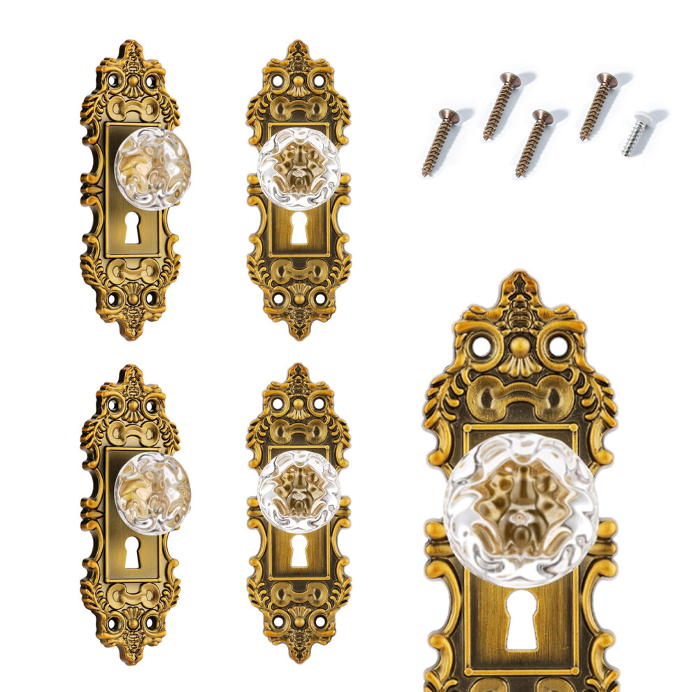 Vintage Cabinet Knobs Antique Brass Drawer Pulls 4 Pack Small Dummy Door Knob With Plate For Bedroom Cabinets Furniture Closet Dresser Drawers Cupboa 635408118431