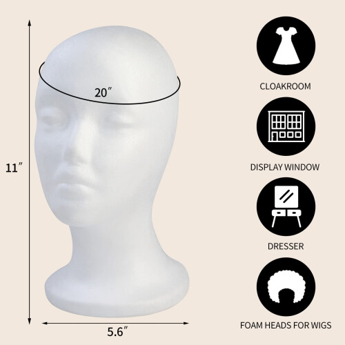 E ELAINFIA 3-Pack Witte Schuim Mannequin Hoofd - Draagbare Pruikstand 1