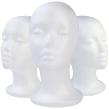 E ELAINFIA 3er Set Weiße Schaumstoff-Display-Mannequin-Köpfe - Tragständer für Perücken