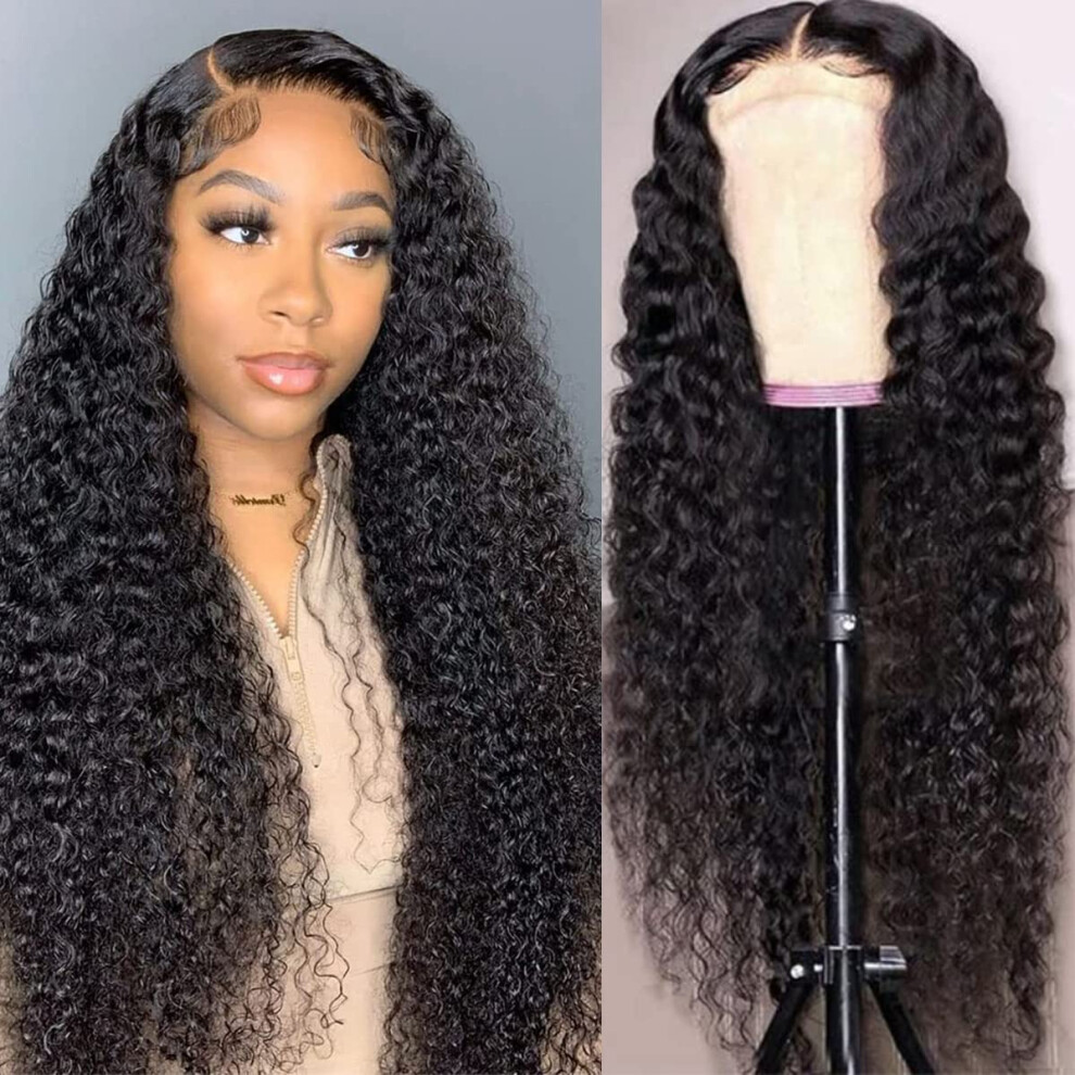 Kongeligt Indtryk Unisex Black Royal Impression Deep Wave Lace Front Wigs Human Hair For Women 4X4 Hd Transparent Lace Closure Wigs 180% High Density Glueless Wigs Human Hair