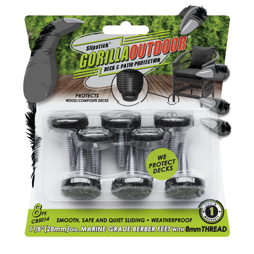 Slipstick Gorilla Outdoor Adjustable Furniture Levelers (8 Pack) Weatherproof Screw In Leg Glides For Chairs Tables And Outdoor Furniture Feet 1-1/ 693920050141