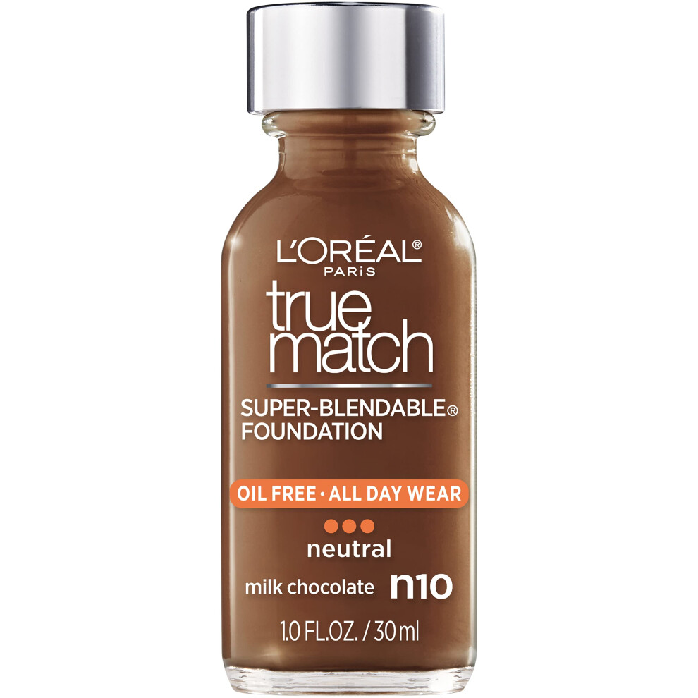LOr?al Paris Makeup True Match Super-Blendable Liquid Foundation  Milk Chocolate N10  1 Fl Oz 1 Count