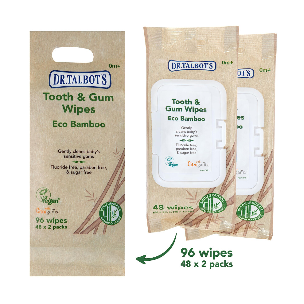 Dr. Talbot's Eco Bamboo Baby Tooth And Gum Wipes Naturally Inspired With Citroganix, 2-Pack, 96 Count