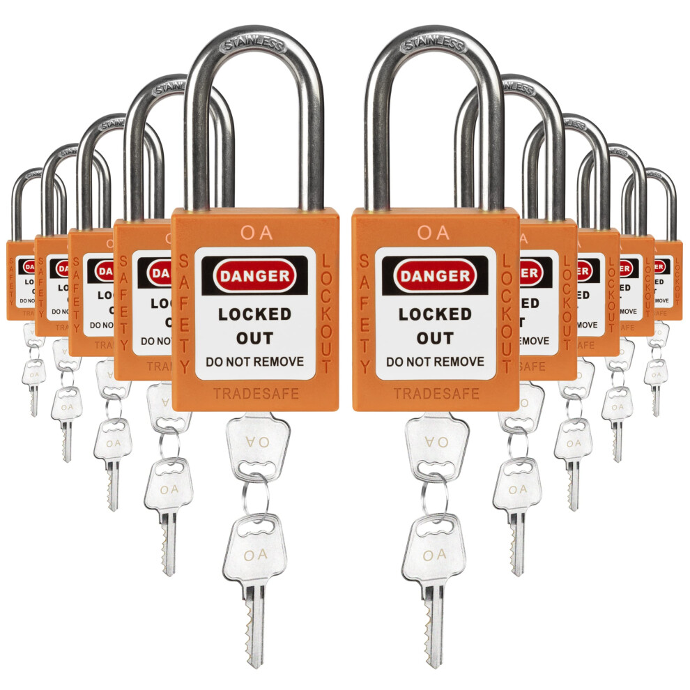 TRADESAFE Lockout Tagout Lock Sets  10 Orange Keyed Alike Unlimited Grouping Safety Padlocks  2 Keys Per Lock  OSHA Compliant Loto Locks  for Lock Out-image-OPC-PGTGKNQ-NEW