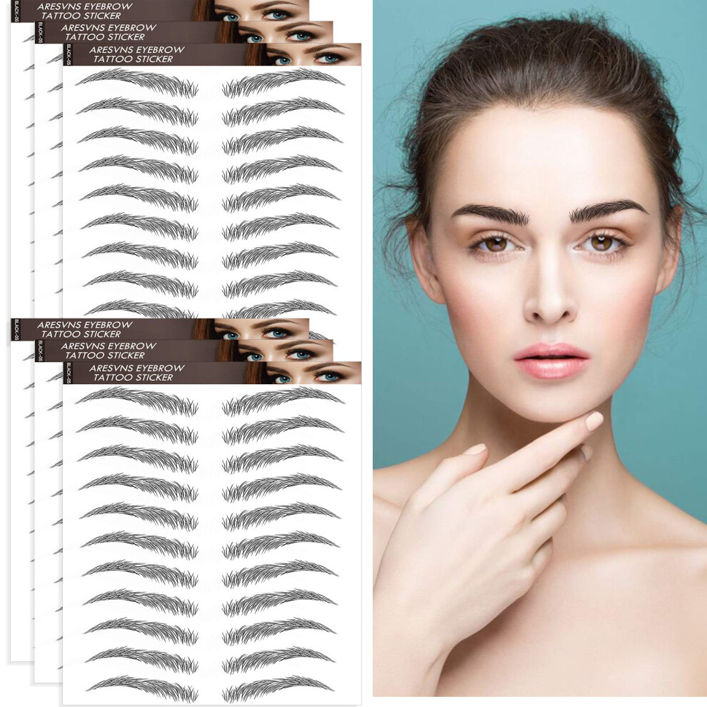 Aresvns 4D Eyebrows Tattoo Natural Black 66 Pairs! Black Hair-Like Eyebrow Tattoos For Women Lifelike Fake Eyebrows Waterproof And Long-Lasting 3-5 Da