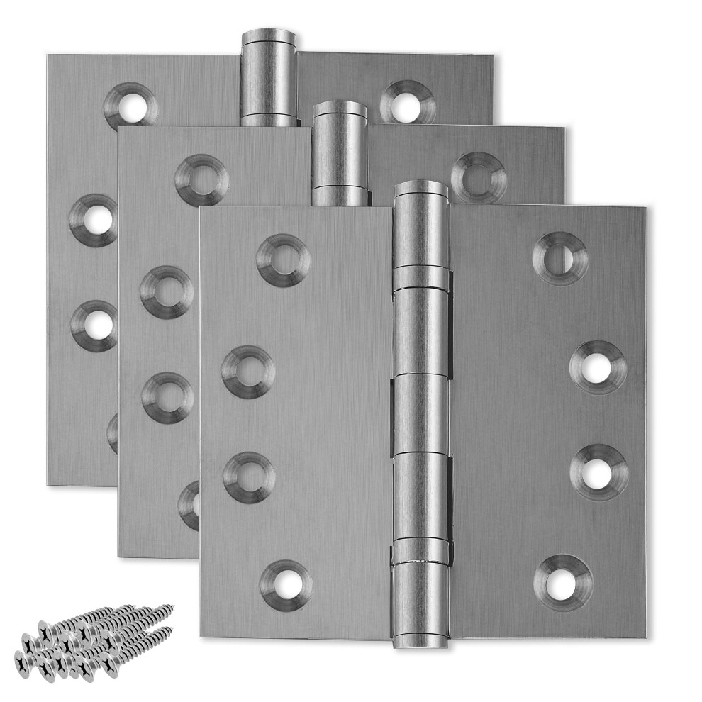 Finsbury Hardware Solid Brass Door Hinge Heavy Duty Ball Bearing Matte Silver 4x4 Inch - Set of 3 Hinges (Satin Nickel)