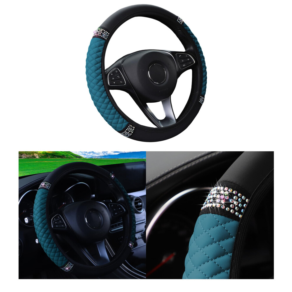 Couslcd Bling Car Steering Wheel Cover 15 Inch Rhinestones Soft Leather Elastic Steering Wheel Protector Sparkly Crystal Diamond For Women Girls Ca 753584399366