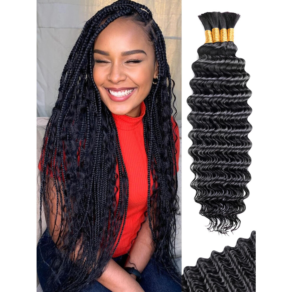 Kulymuwig Capelli Umani Intrecciati Per Trecce Boho Da 18 Pollici, 100 G, 4 Pacchi, Capelli Umani Sfusi Ondulati Profondi Per Intrecciare, Senza-image