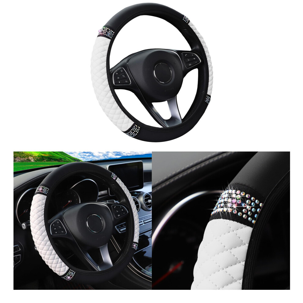 Couslcd Bling Car Steering Wheel Cover 15 Inch Rhinestones Soft Leather Elastic Steering Wheel Protector Sparkly Crystal Diamond For Women Girls Ca 753584399373