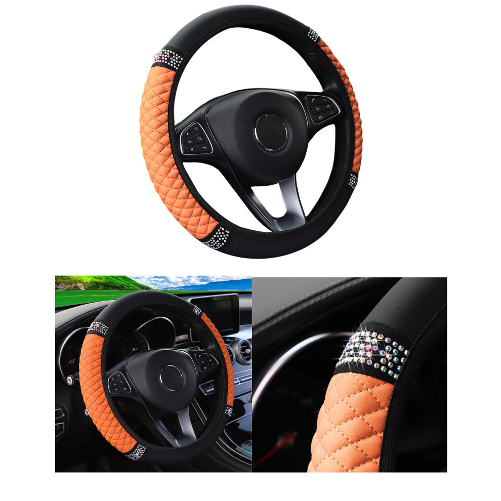 Couslcd Bling Car Steering Wheel Cover 15 Inch Rhinestones Soft Leather Elastic Steering Wheel Protector Sparkly Crystal Diamond For Women Girls Ca 753584399311
