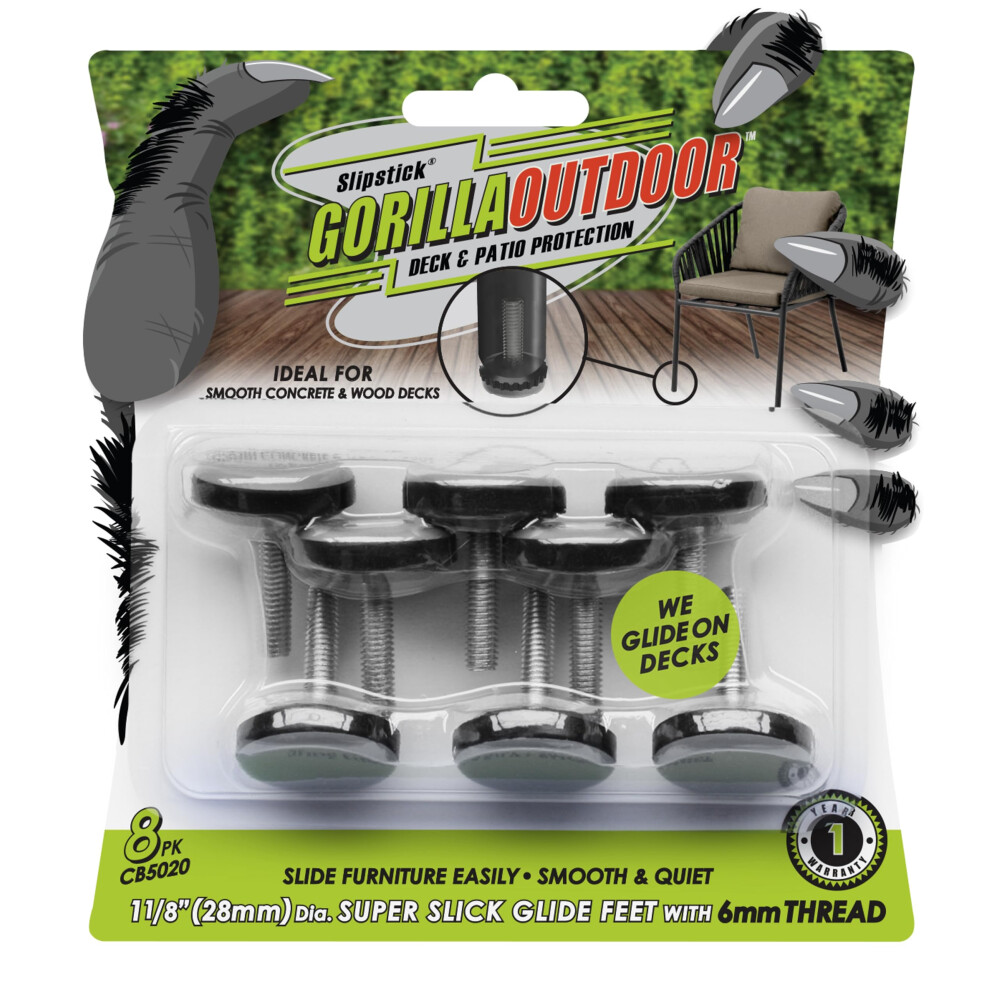 Slipstick Gorilla Outdoor Adjustable Furniture Levelers (8 Pack) Weatherproof Screw In Leg Glides For Chairs Tables And Outdoor Furniture Feet 1-1/ 693920050202