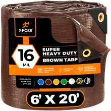 6' x 20' Super Heavy Duty 16 Mil Brown Poly Tarp-verdrag - tjockt vattenttt UV-bestndig riv- och rivsker presenning med genomfringar och fr