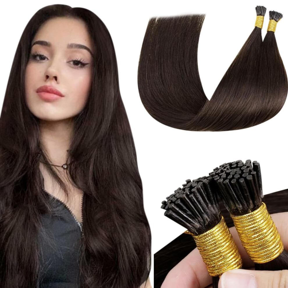 Laavoo Unisex Brown I Tip Hair Extensions Human Hair Darkest Itip Human Hair Extensions Dark I Tips Hair Extensions Real Human Hair Cold Fusion 1G/1S 5