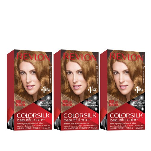 Revlon Revlon Permanente Haarfarbe, 100% Grauabdeckung, Ammoniakfrei, 57 Hellste Goldbraun