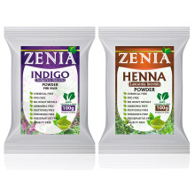 Zenia 100 % rent indigopulver och Hennapulver Hrfrgskombinationssats | fr frgning av hr och skgg svart | 100 gram styck | Helt naturligt ke