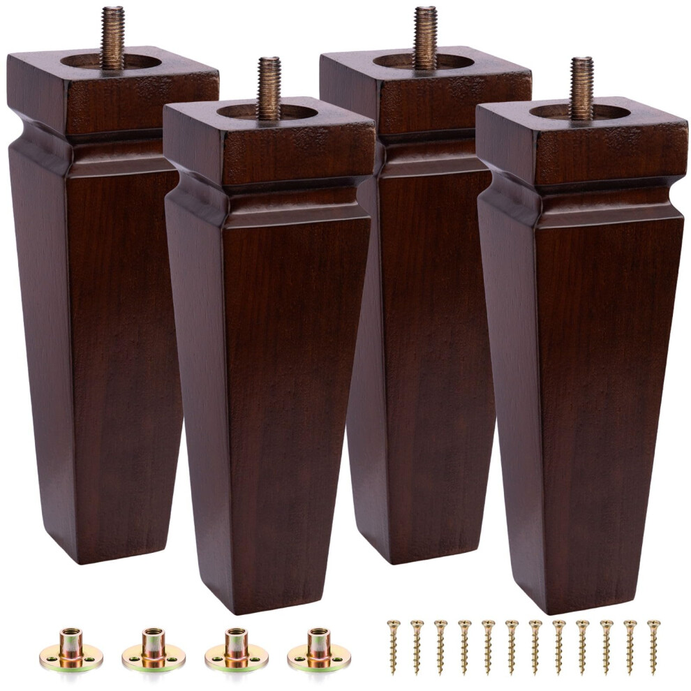 Lot de 4 pieds de meubles carrés en bois - Pieds de rechange en bois pour canapé, lit, banc, commode, pièces en bois d'hévéa pour table, canapé,