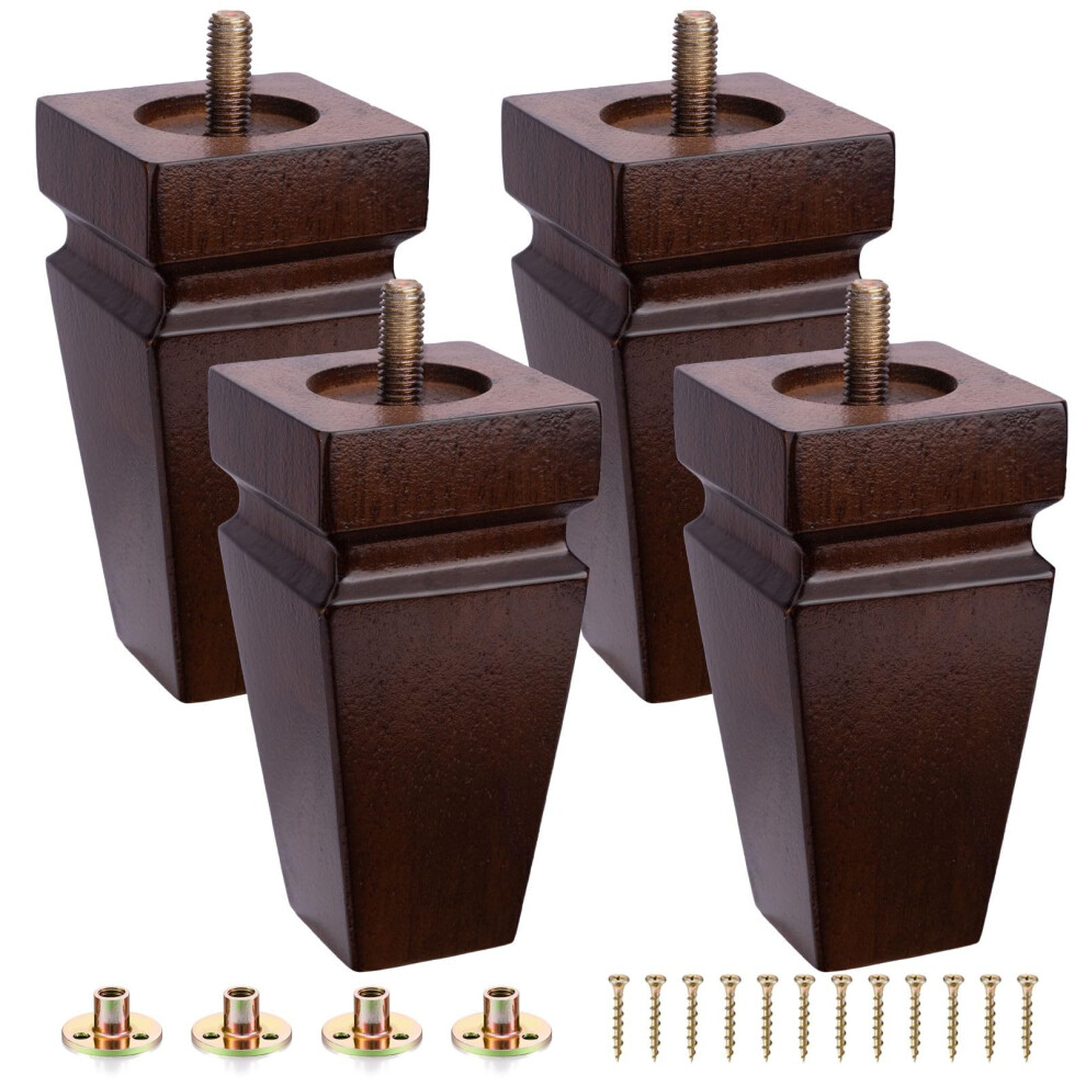 Lot de 4 pieds de meubles carrés en bois - Pieds de rechange en bois pour canapé, lit, banc, commode, pièces en bois d'hévéa pour table, canapé,