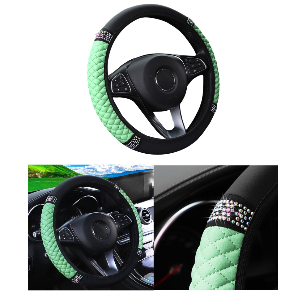 Couslcd Bling Car Steering Wheel Cover 15 Inch Rhinestones Soft Leather Elastic Steering Wheel Protector Sparkly Crystal Diamond For Women Girls Ca 753584399335