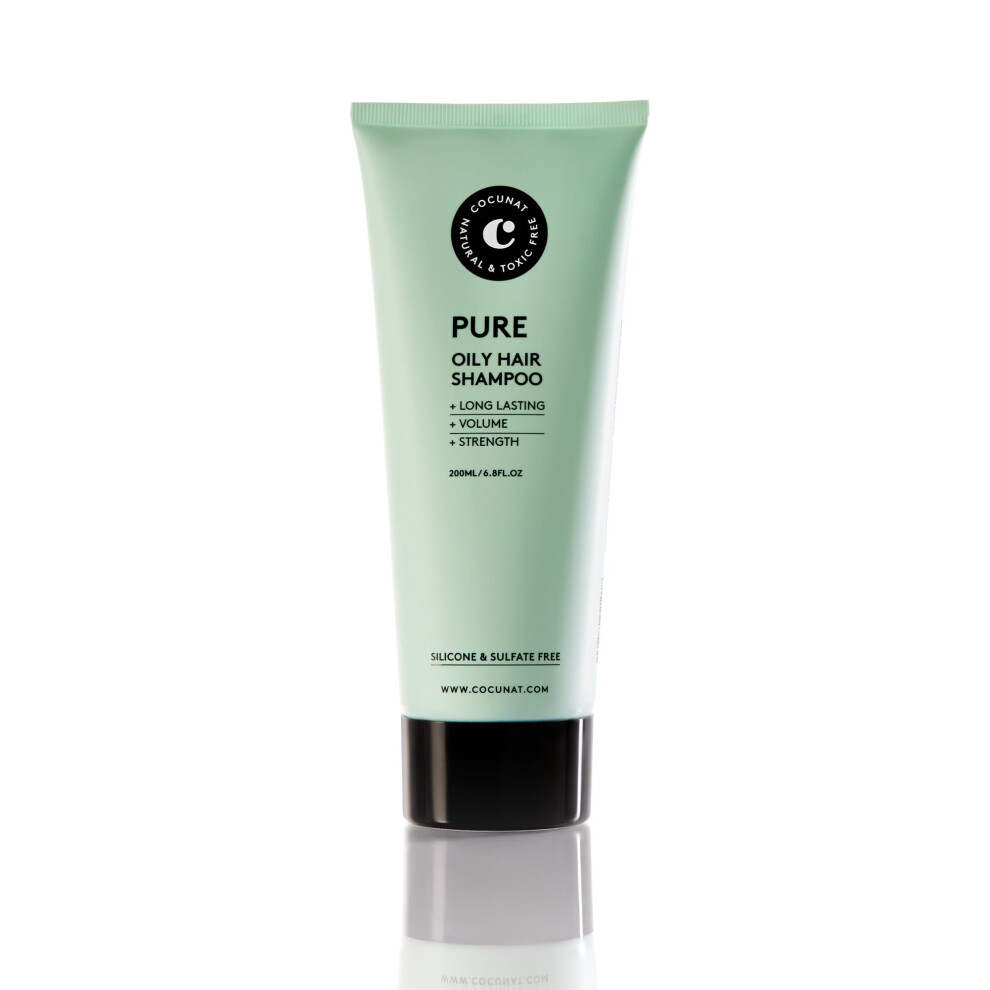 Cocunat - Pure Shampoo For Oily Hair - Stronger Fuller And Greaseless Hair - Sulfate Free Removes Toxins - Non Stinging - 200 Ml