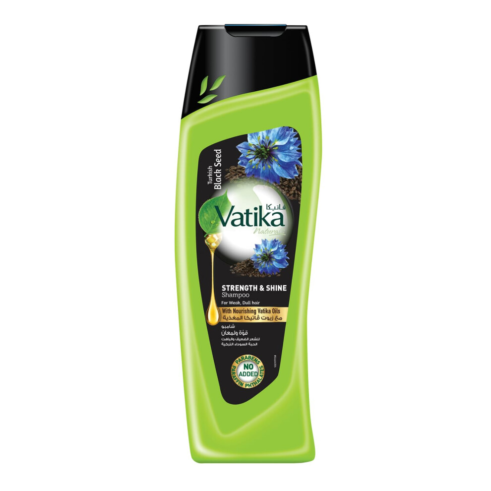 Vatika Black Naturals Turkish Seed Strength & Shine Shampoo - For Weak & Dull Hair - Healthier Stronger Shinier Smoother & Frizz-Free Hair - Sulfat