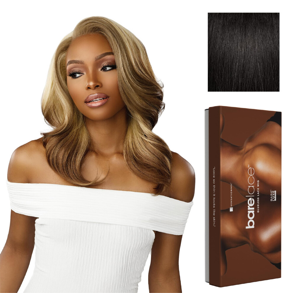 Sensacional Unisex Black Sensationnel Bare Lace 13X6 Wigs - Unit 14 Lacefrontal Glueless Synthetic 180 Degree Preplucked Hairline (1B Offblack)