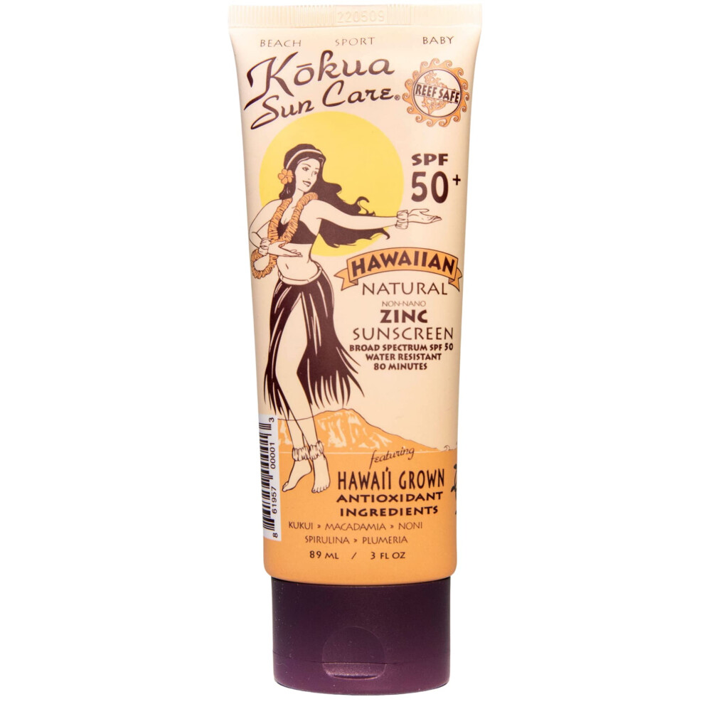 Kokua Sun Care SPF 50/80 Lotion Hawaiian Reef Safe Non Nano Zinc Oxide Sunscreen for Face & Body  Moisturizing Sun Protection Cream  Mineral Water Res