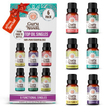 GuruNanda, Top 6 des Huiles Essentielles 100 % Pures, Pack de 6, 0,33 fl oz (10 ml) chacune
