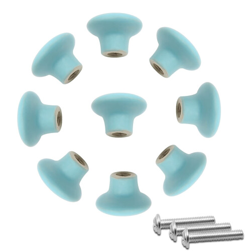 Hitefu 10PCS Blue Ceramic Cabinet Knobs 1.26""""/32mm Glossy Round Mushroom Drawer Pulls Handles  Cupboard Pull Handle with Screws (Blue)