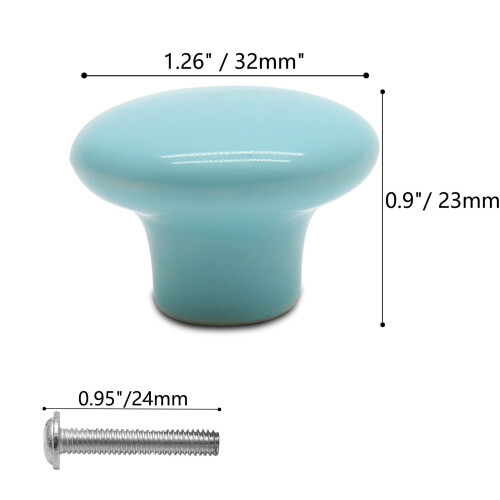 Hitefu 10PCS Blue Ceramic Cabinet Knobs 1.26""""/32mm Glossy Round Mushroom Drawer Pulls Handles  Cupboard Pull Handle with Screws (Blue) 1