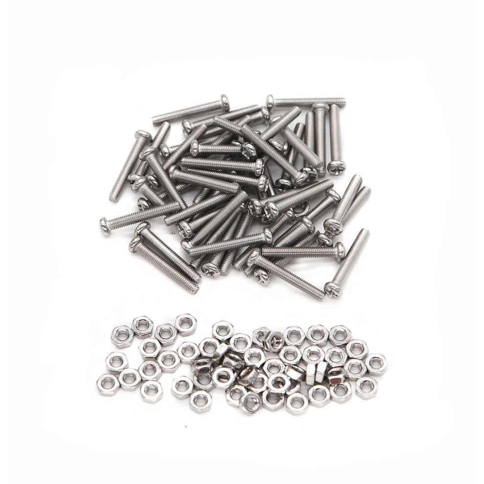 Cseao M3 X 20 Mm 25 Mm 30 Mm 35 Mm / 40 Mm / 50 Mm / 60 Mm / 70 Mm / 80 Mm Linsenkopf-Kreuzschlitz-Maschinenschrauben Sechskantmuttern-Set (50Er--image
