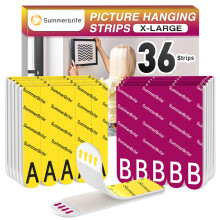 Summerbrite Bilder-Aufhngestreifen, robust, XL, 18 Paar/36 Streifen, A+B, Haken- und Schlaufen-Bilderaufhnger, abnehmbare, beschdigungsfreie, hng