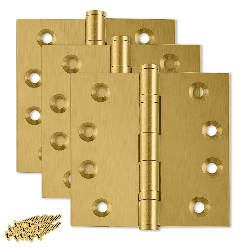 Finsbury Hardware Heavy Duty Door Hinge Matte Brass Ball Bearing 4x4 Inch Heavy Duty - Set of 3 Solid Brass Hinges (Satin Brass)