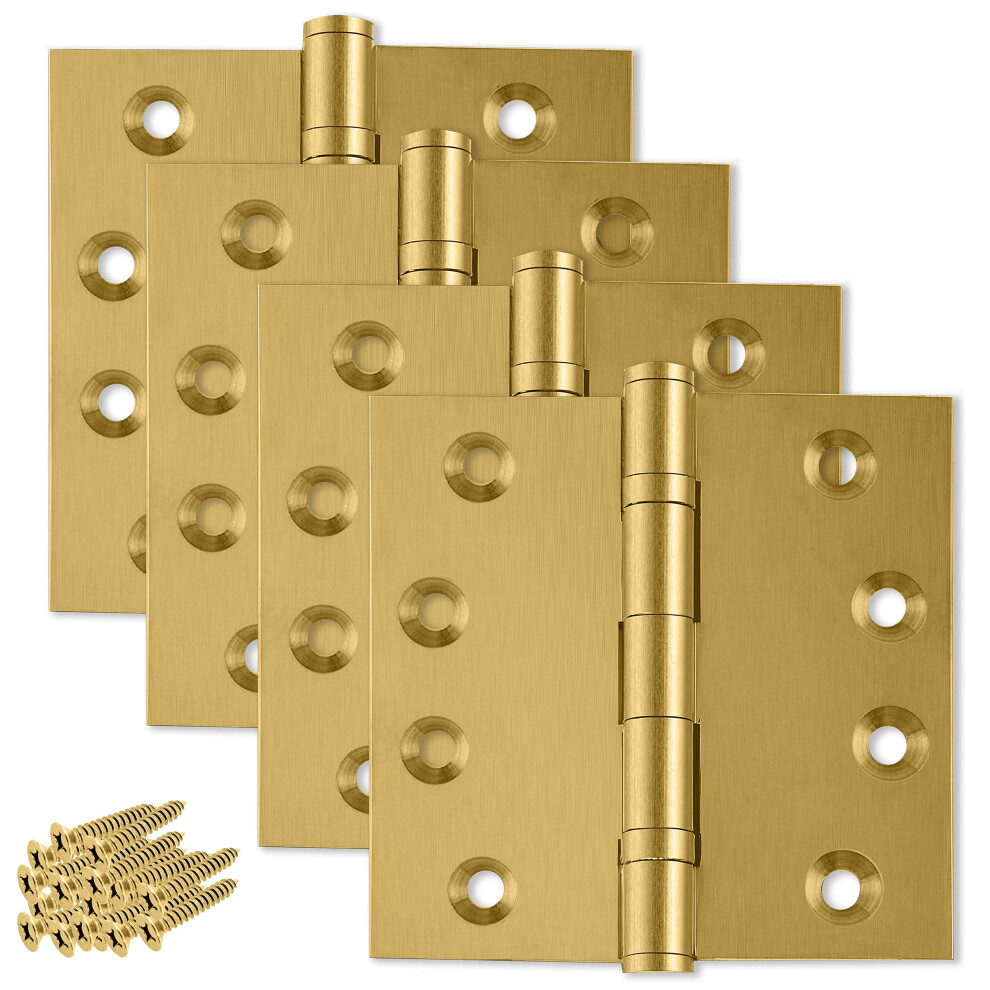 Finsbury Hardware Heavy Duty Door Hinge Matte Brass Ball Bearing 4x4 Inch Heavy Duty - Set of 4 Solid Brass Hinges (Satin Brass)